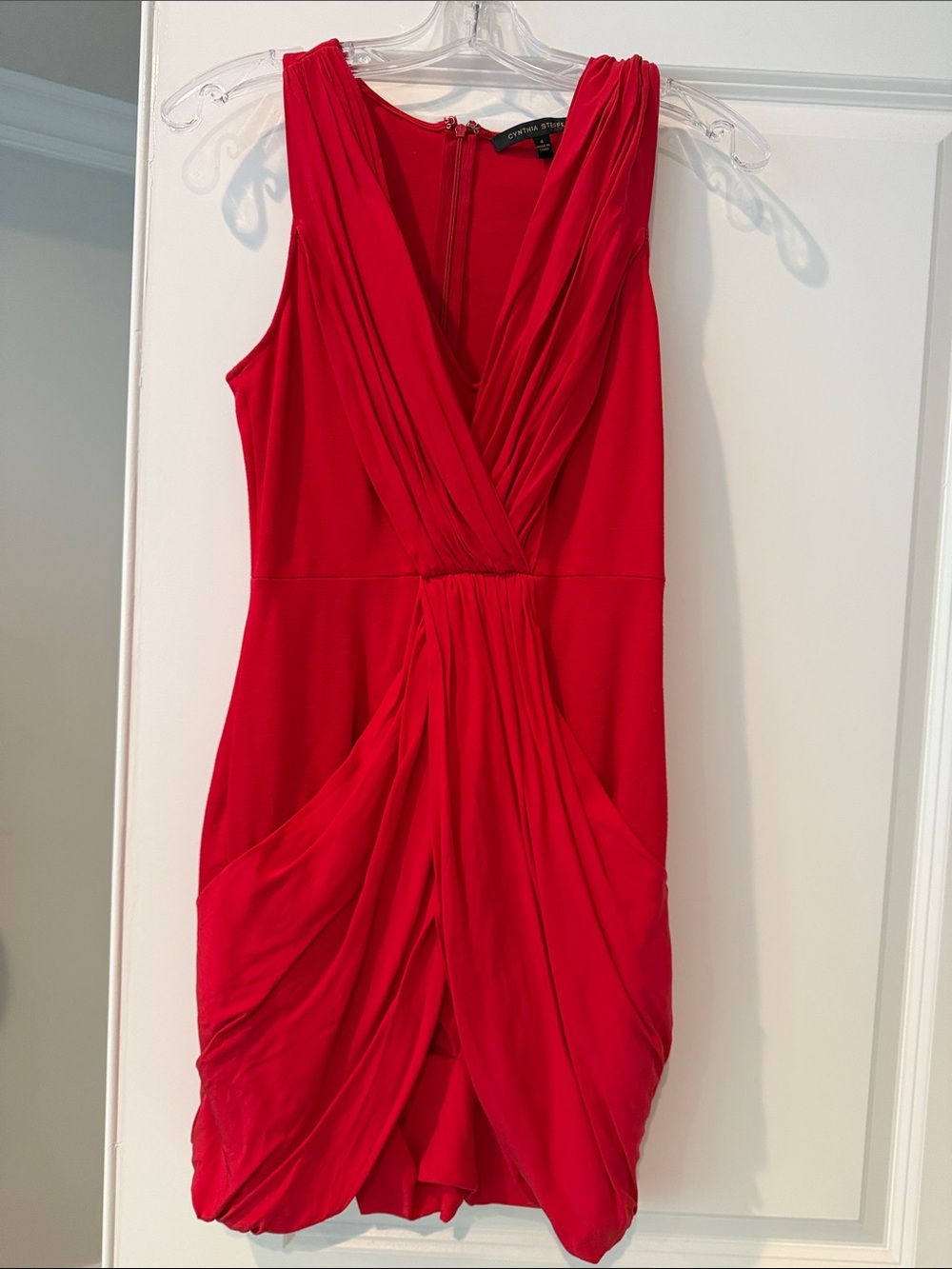 Cynthia Steffe Red Draped V-Neck Mini Dress